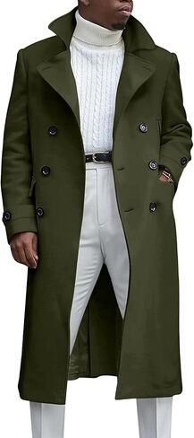 MNCEGEER Men's Trench Coat Notch Lapel Double Breasted Casual Cotton Blend Peacoat in Kuwait