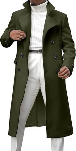 MNCEGEER Men's Trench Coat Notch Lapel Double Breasted Casual Cotton Blend Peacoat in Kuwait