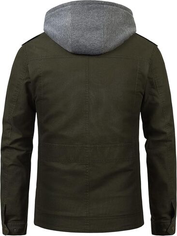 Pursky Men's Military Jacket Casual Washed Cotton Hooded Canvas Coat Fall Coat in Kuwait