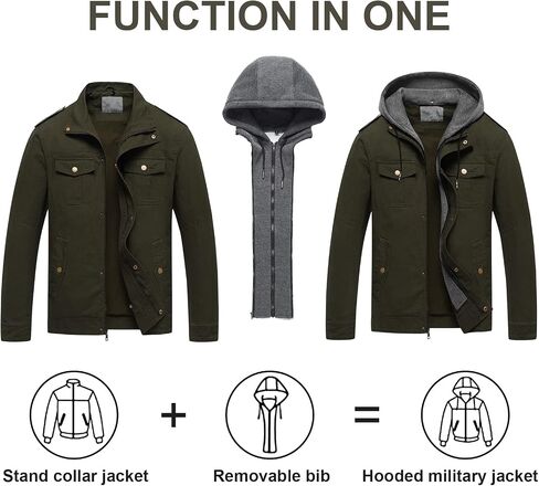 Pursky Men's Military Jacket Casual Washed Cotton Hooded Canvas Coat Fall Coat in Kuwait