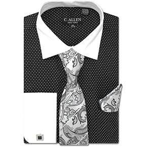 C. Allen Men's Pin Dot Pattern Regular Fit French Cuffs Dress Shirts with Tie Hanky Cufflinks Combo in Saudi Arabia