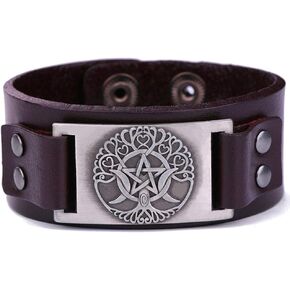 My Shape Tree of Life Triple Moon Goddess Leather Bracelet Pentagram Wiccan Amulet Mens Bangle in Saudi Arabia