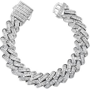 TOPGRILLZ 12mm/18mm Baguette Diamond Miami Cuban Link Bracelet for Men Women 6 Times 14K Gold Plated Solid CZ Jewelry Double Spring Clasp Gifts