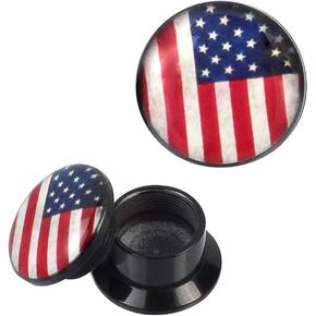 Chic-Net Screw Plug Acrylic USA Flag Vintage Black Piercing Earrings in Saudi Arabia