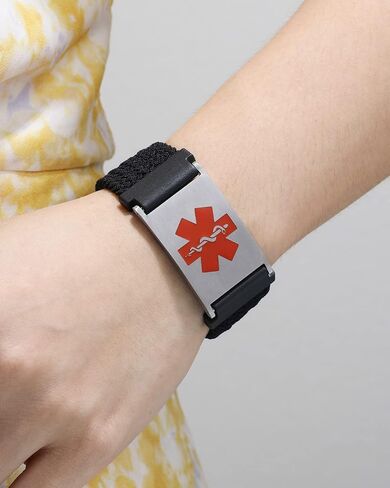 MAXZOOL Custom Medical Alert Bracelets for Women Men | Personalized Sport Medical Bracelets with Free Engraving | Braided Nylon Elastic Wristband Emergency Medical Alert ID Bracelet (Optional Size) in Saudi Arabia