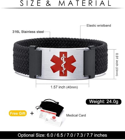 MAXZOOL Custom Medical Alert Bracelets for Women Men | Personalized Sport Medical Bracelets with Free Engraving | Braided Nylon Elastic Wristband Emergency Medical Alert ID Bracelet (Optional Size) in Saudi Arabia