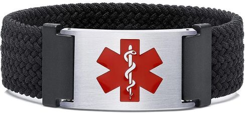 MAXZOOL Custom Medical Alert Bracelets for Women Men | Personalized Sport Medical Bracelets with Free Engraving | Braided Nylon Elastic Wristband Emergency Medical Alert ID Bracelet (Optional Size) in Saudi Arabia