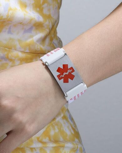 MAXZOOL Custom Medical Alert Bracelets for Women Men | Personalized Sport Medical Bracelets with Free Engraving | Braided Nylon Elastic Wristband Emergency Medical Alert ID Bracelet (Optional Size) in Saudi Arabia