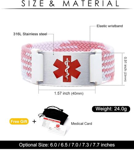 MAXZOOL Custom Medical Alert Bracelets for Women Men | Personalized Sport Medical Bracelets with Free Engraving | Braided Nylon Elastic Wristband Emergency Medical Alert ID Bracelet (Optional Size) in Saudi Arabia