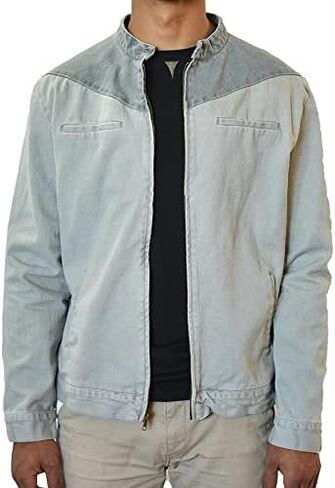 SpearPoint Men's Washed Gray Denim Casual Jean Jacket - 100% Cotton in Kuwait