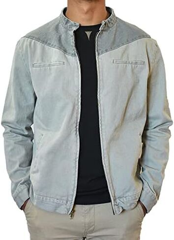 SpearPoint Men's Washed Gray Denim Casual Jean Jacket - 100% Cotton in Kuwait