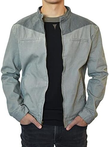 SpearPoint Men's Washed Gray Denim Casual Jean Jacket - 100% Cotton in Kuwait