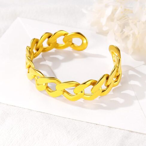 U7 Personalized Cuff Bracelets Women Mens Stainless Steel 18K Gold Plated Cuban/Braided/Simple Cuff Bracelets Open Bangles, Customizable in Saudi Arabia