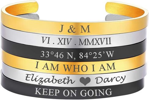 U7 Personalized Cuff Bracelets Women Mens Stainless Steel 18K Gold Plated Cuban/Braided/Simple Cuff Bracelets Open Bangles, Customizable in Saudi Arabia