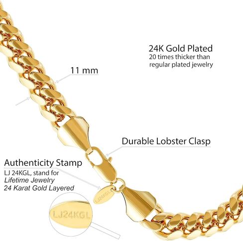 LIFETIME JEWELRY 11mm Miami Curb Cuban Link Chain Bracelet 24k Real Gold Plated in Kuwait