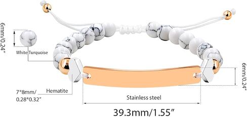 Personalized Name Identity Bracelet 6mm White Turquoise Stone Braided Bracelet for Men Women Best Friends Birthday Graduation Custom Gift Y1451 in Saudi Arabia
