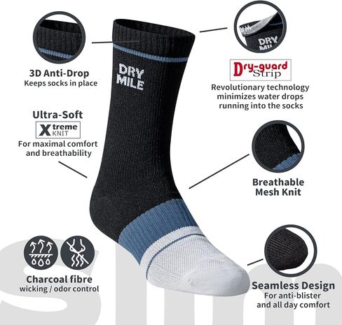 DRYMILE Slim Waterproof Socks, Thin Moisture Wicking Waterproof Socks for Men & Women, Golf, Cycling, Trekking - Crew in Saudi Arabia