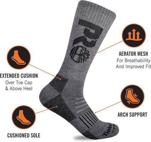 Timberland PRO Men's 6-Pack Half Cushioned Crew Socks, Multi, Large in Saudi Arabia