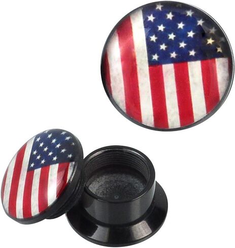 Chic-Net Screw Plug Acrylic USA Flag Vintage Black Piercing Earrings in Saudi Arabia