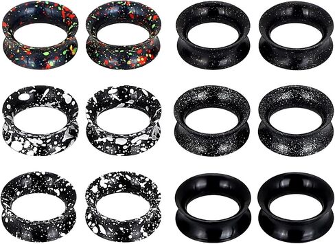 YOFANST 6-12 Pairs Soft Black Glitter Spots Silicone Ear Gauges Colorful Ear Skin Tunnels 2g-5/8 inch in Saudi Arabia