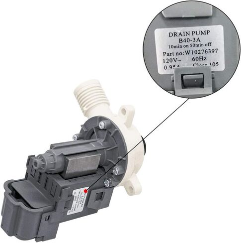 W10276397 Drain Pump For Whirlpool Washer/B40-3A,10min on 50min off,120V~ 60Hz,0.95A/Replace WPW10276397,W10276397,WPW10276397VP,1874334,AP6018417,PS11751719,EAP11751719,B40-3A,91PS3132 in Saudi Arabia