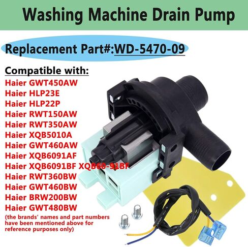 WD-5470-09 Washing Machine Drain Pump, LIYYOO Replacement Washers Drain Pump, Compatible with Haier Machine PCX-30L V12624 PPSB-04 GWT450AW HLP22P RWT150AW AP3437784 1227046 PS4128791 in Kuwait