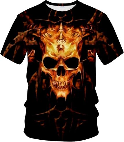 تي شيرت Rasbctk للجنسين بنمط جمجمة مطبوع ثلاثي الأبعاد تي شيرت كاجوال بأكمام قصيرة للرجال والنساء in Kuwait