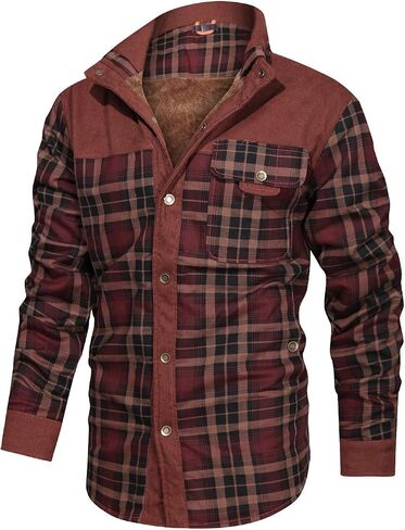 chouyatou Men's Winter Thick Fuzzy Sherpa Lined Corduroy Plaid Button Up Flannel Shirt Jacket in Saudi Arabia