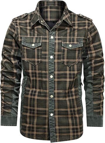 chouyatou Men's Winter Thick Fuzzy Sherpa Lined Corduroy Plaid Button Up Flannel Shirt Jacket in Saudi Arabia