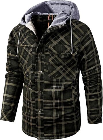 chouyatou Men's Winter Thick Fuzzy Sherpa Lined Corduroy Plaid Button Up Flannel Shirt Jacket in Saudi Arabia