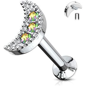 Covet Jewelry CZ Paved Crescent Top 316L Surgical Steel Internally Threaded Labret, Monroe, Cartilage Studs in Saudi Arabia