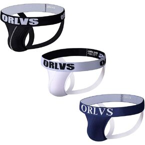 ORLVS Men's Underwear Jockstrap Athletic Supporters,3-Pack Cotton Low Rise Stretch Multipack Performance G-String (XX-Large,Black/White/Dark Blue(3-Pack)) in Saudi Arabia