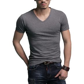 Men's Tagless Slim Fit Top Muscle Cotton V-Neck Crewneck Short Sleeve Undershirts T-Shirts