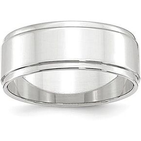Solid 14k White Gold 8mm Men's Flat with Step Edge Plain Classic Wedding Band Ring in Kuwait