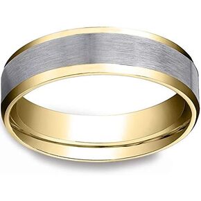 Mens 10k Gold 6MM Satin Wedding Band Flat Beveled Edge Two Tone Ring in Saudi Arabia