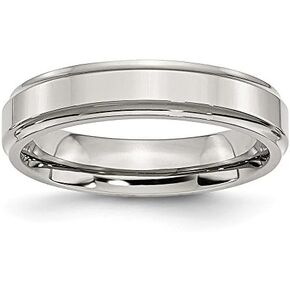 Solid Stainless Steel Ridged-Edge 5mm Plain Classic Wedding Band Ring in Saudi Arabia