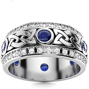 PB Collection Solid 925 Sterling Silver Men's Celtic Knot Wedding Band Ring with Created Blue Sapphire in Saudi Arabia