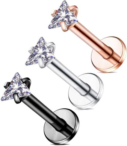 16g Triangle CZ Labret Cartilage Tragus Monroe Lip Nose Helix Studs Earrings Stainless Steel Cubic Zirconia Gem Piercings Jewelry 3mm in Saudi Arabia