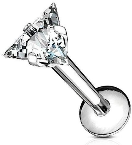 MoBody 16G Triangle Labret Piercing Stud 16G Clear CZ Internally Threaded Monroe Lip Ring Helix Earring (Silver-Tone, 8) in Saudi Arabia