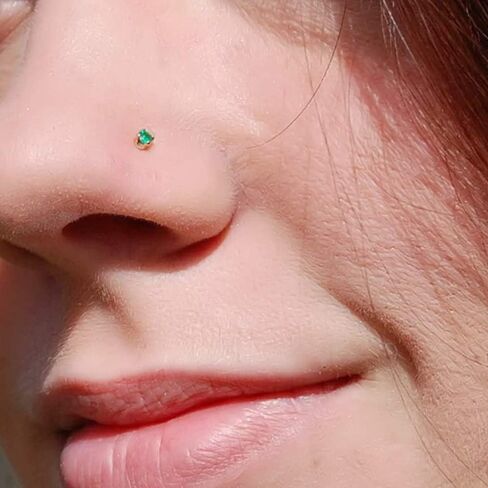 9ct الذهب الأنف الدائري - الزمرد الأحجار الكريمة الأنف مسمار - تشيكوسلوفاكيا الأنف مسمار L شكل الأنف مسمار - مسمار الأنف الصغيرة - 22 قياس الأنف الدائري - مجوهرات الأنف in Kuwait