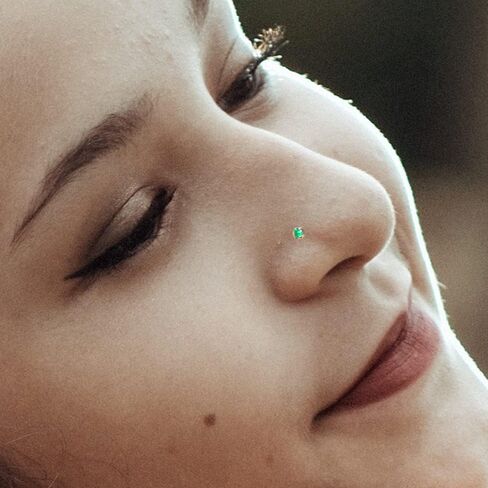 9ct الذهب الأنف الدائري - الزمرد الأحجار الكريمة الأنف مسمار - تشيكوسلوفاكيا الأنف مسمار L شكل الأنف مسمار - مسمار الأنف الصغيرة - 22 قياس الأنف الدائري - مجوهرات الأنف in Kuwait