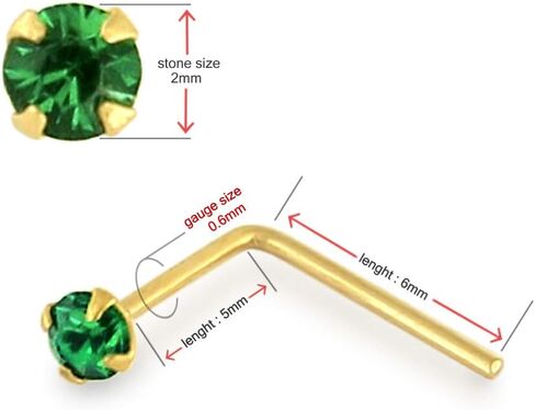 9ct الذهب الأنف الدائري - الزمرد الأحجار الكريمة الأنف مسمار - تشيكوسلوفاكيا الأنف مسمار L شكل الأنف مسمار - مسمار الأنف الصغيرة - 22 قياس الأنف الدائري - مجوهرات الأنف in Kuwait