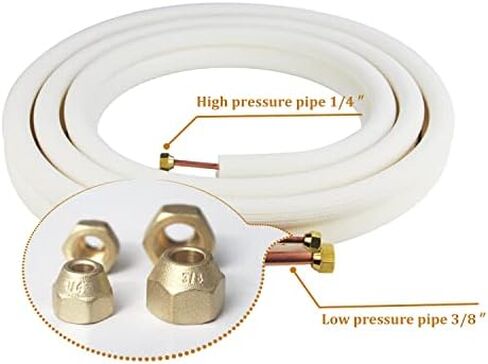 50 Ft Air Conditioning Copper Tubing Pipe Extension, 1/4" 1/2" 3/8" PE Thickened for Mini Split AC and Heating Equipment Insulated Coil Line HVAC Refrigerant with Nuts (1/4" & 1/2"* 3/8" PE WITH NUTS) in Kuwait