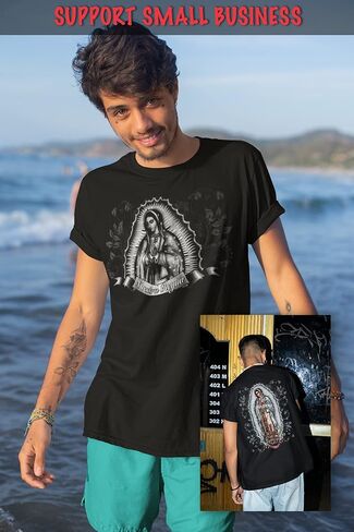 ShirtBANC Mens Graphic Shirt, Double Print of Virgin Mary, Virgen de Guadalupe in Kuwait