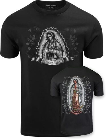 ShirtBANC Mens Graphic Shirt, Double Print of Virgin Mary, Virgen de Guadalupe in Kuwait