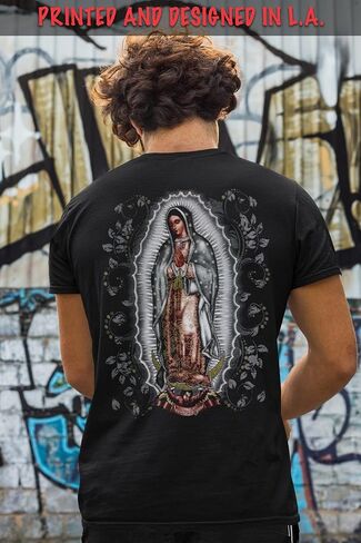 ShirtBANC Mens Graphic Shirt, Double Print of Virgin Mary, Virgen de Guadalupe in Kuwait