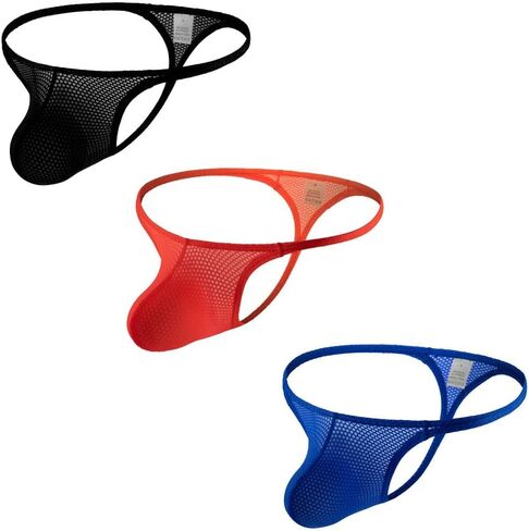 Men's Low Waist Thin Waistband Mesh Fluorescent Sexy Thong Comfortable Pouch G-String Underwear in Kuwait