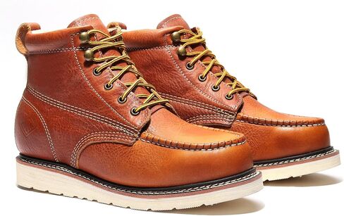 Bonanza Boots Frontier Plus 6" Work Boots for Men - Premium Leather Moc Toe, Non-safety Toe Boots with Light-weight, Slip & Oil Resistant High Abrasion Rubber Wedge Outsole in Saudi Arabia