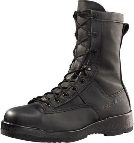 Belleville 800 ST 8" Waterproof Steel Toe Flight and Flight Deck Combat Boots for Men - US Navy Black Leather with Gore-Tex Lining and Vibram Outsole; Berry Compliant in Saudi Arabia