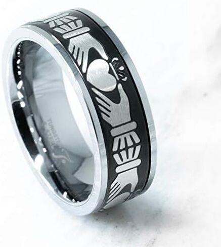 Tioneer Tungsten Carbide Men's Ring Irish Claddagh Celtic Knot Band | Two Colors | Scratch Resistant in Saudi Arabia